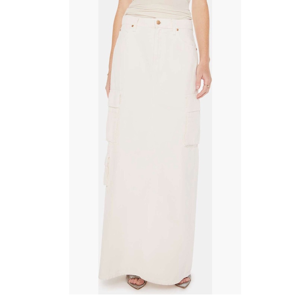 MOTHER SNACKS! The Fun Dip‎ Denim Cargo Maxi Skirt in Natural Size 29